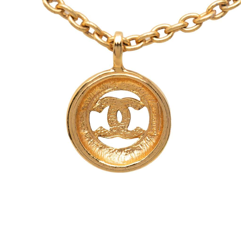 Chanel CC Gold Plated Sunburst Medallion Pendant Necklace Gold Metal Very good - Inside View