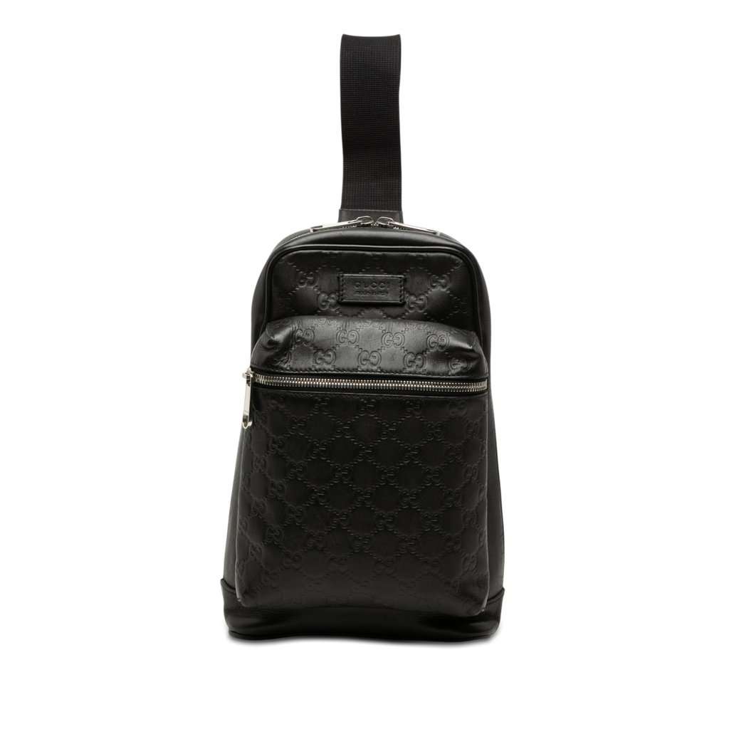 Gucci Guccissima Sling Backpack Black Leather Very good condition - Front View