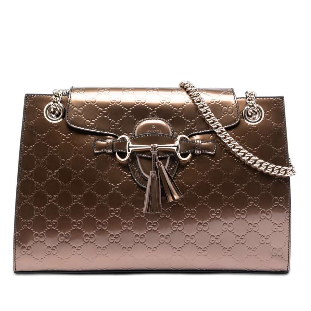 Gucci Large Guccissima Emily Shoulder Bag Brown Leather Very good - Front View