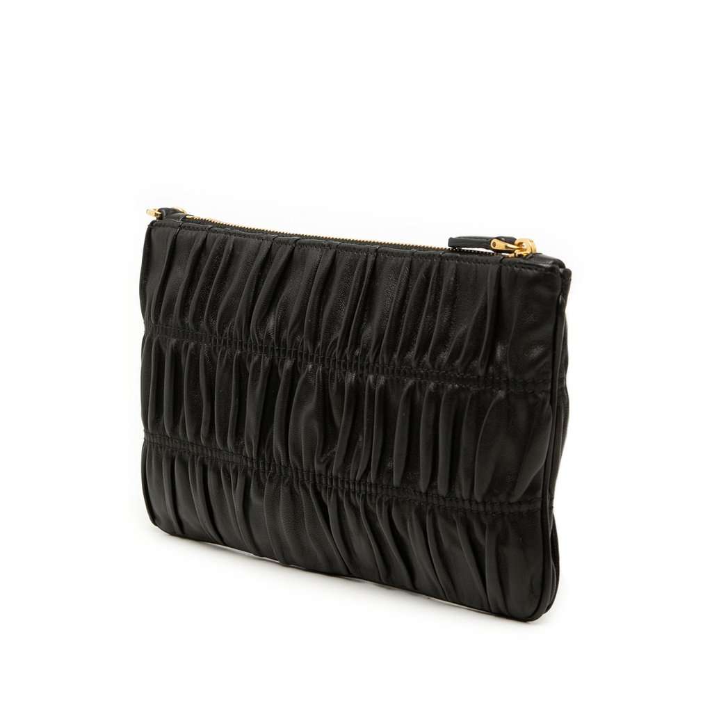 Prada Nappa Gaufre Wristlet Clutch Black Leather Very good condition - Back View