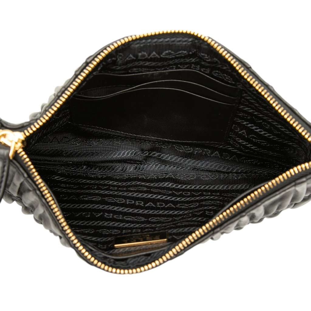 Prada Nappa Gaufre Wristlet Clutch Black Leather Very good condition - Model View