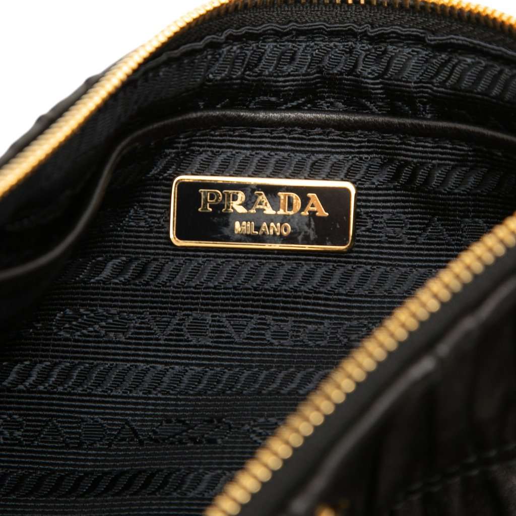 Prada Nappa Gaufre Wristlet Clutch Black Leather Very good condition - Box View