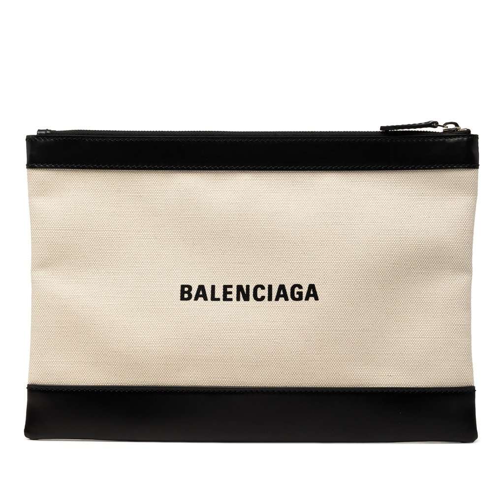 Balenciaga Canvas Navy Clip Clutch M Brown Very good - Front View