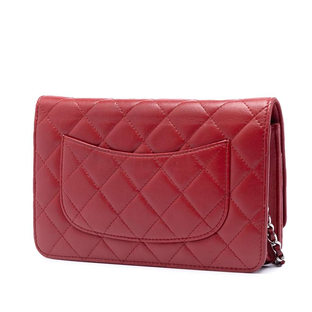 Chanel CC Quilted Lambskin Wallet on Chain Red Leather Very good condition - Back View