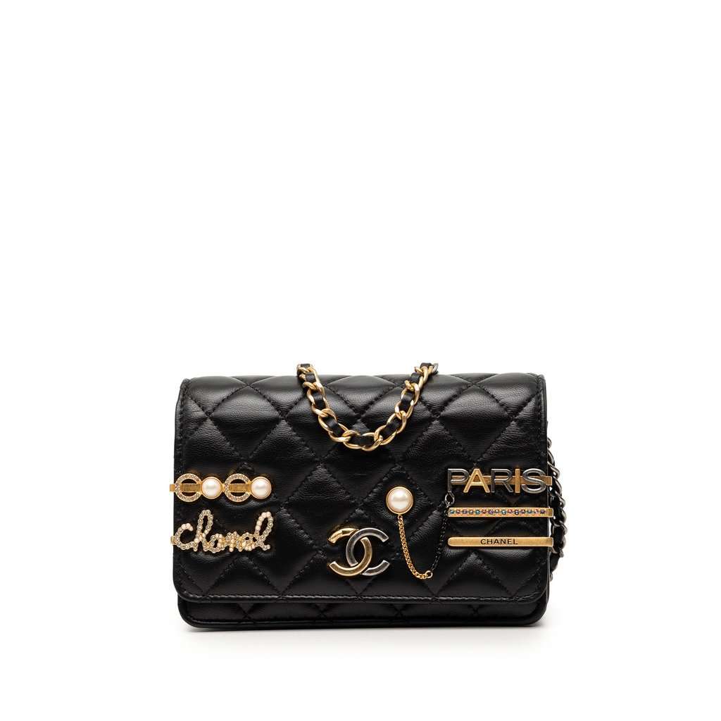 Chanel Mini CC Quilted Lambskin Coco Clips Wallet on Chain Black Leather Very good condition - Front View