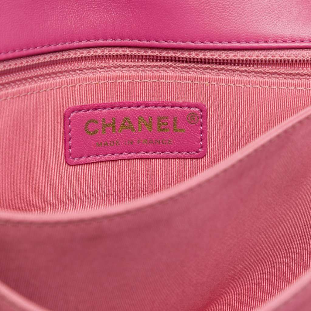Chanel Quilted Crinkled Patent Pagoda Accordion Flap Pink Leather Very good - Box View
