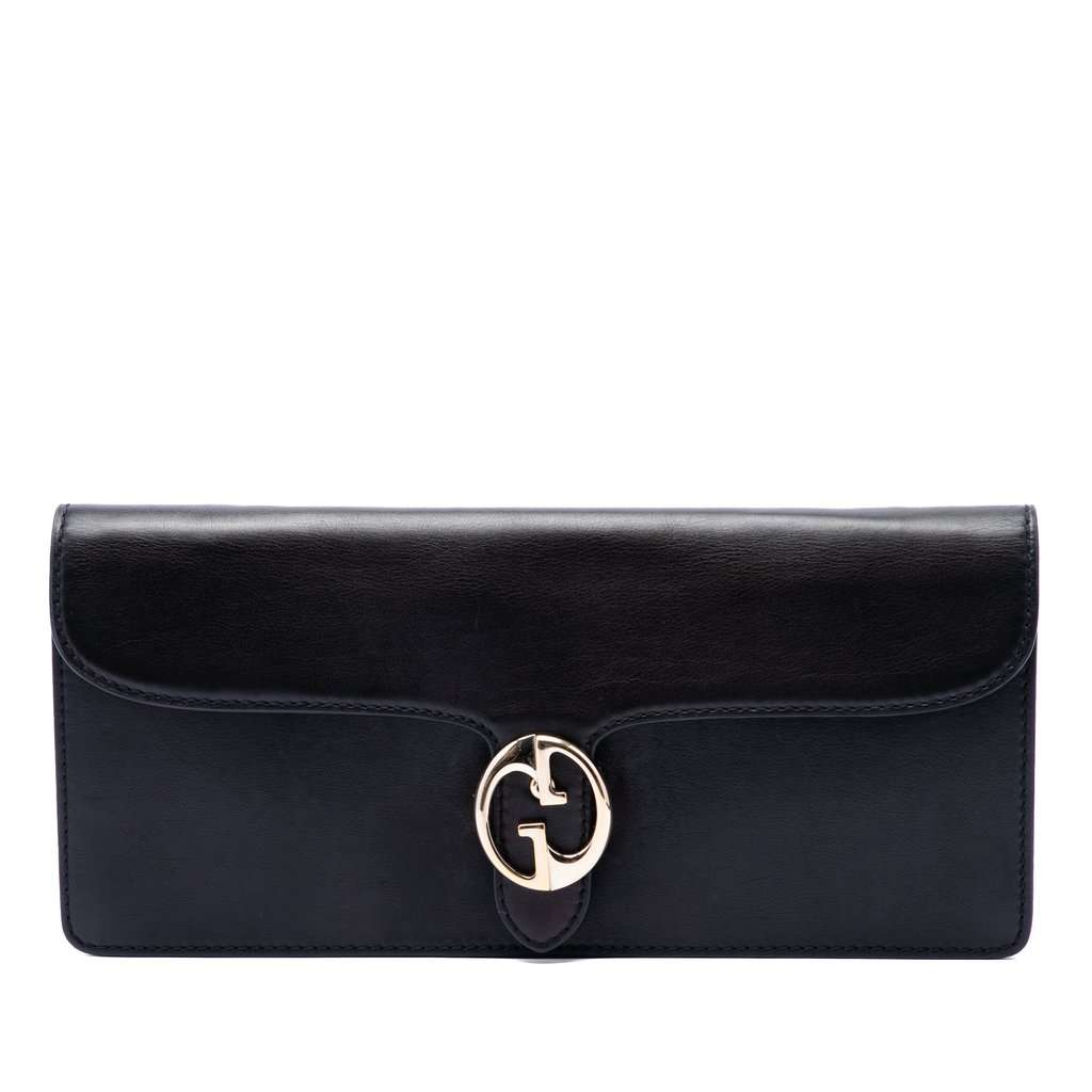 Gucci Calfskin 1973 Clutch Black Leather Very good condition - Front View