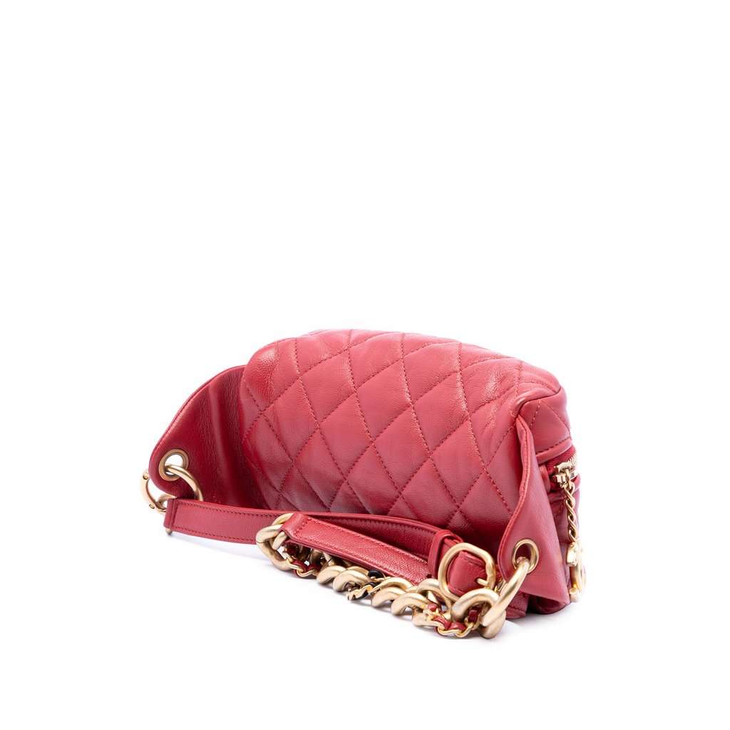 Chanel CC Quilted Lambskin Belt Bag Red Leather Very good - Back View