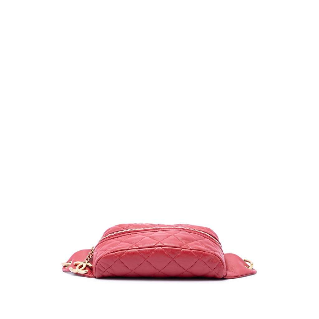 Chanel CC Quilted Lambskin Belt Bag Red Leather Very good - Inside View