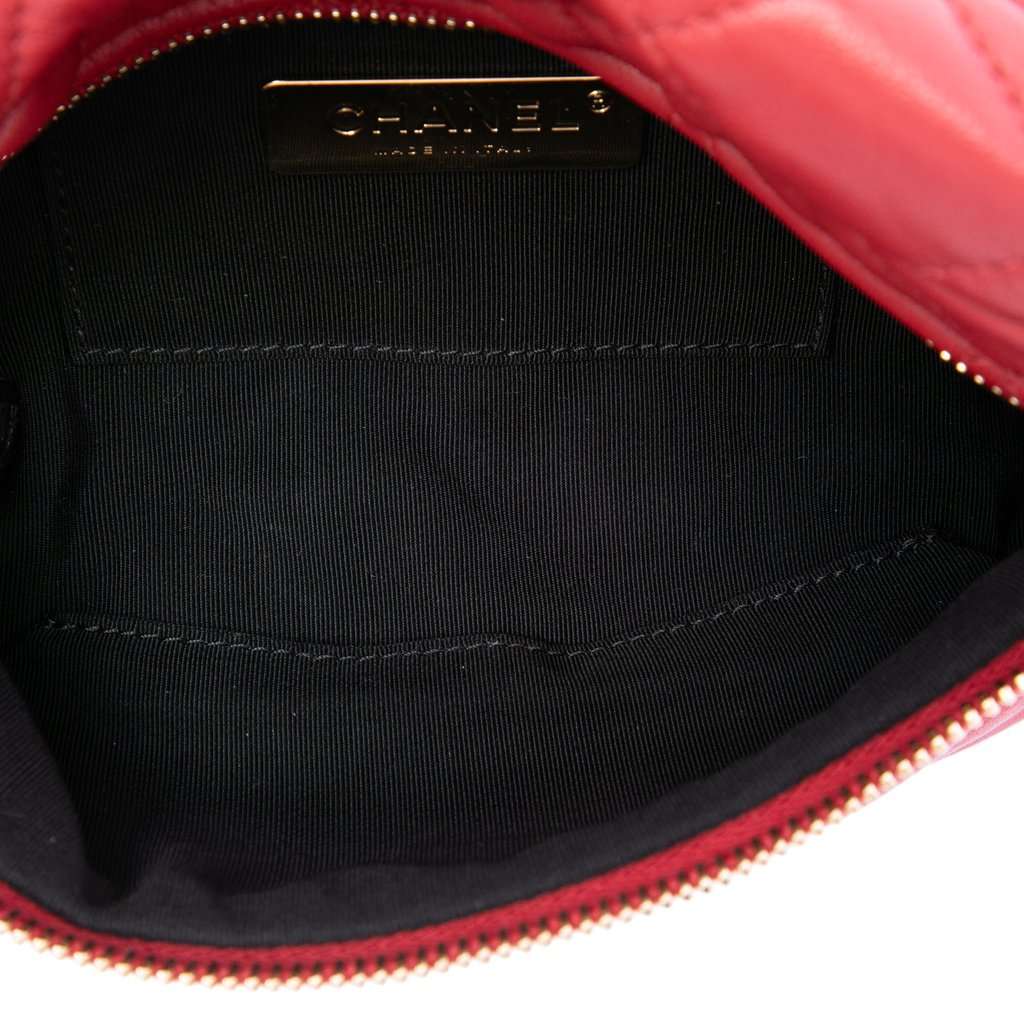 Chanel CC Quilted Lambskin Belt Bag Red Leather Very good - Model View