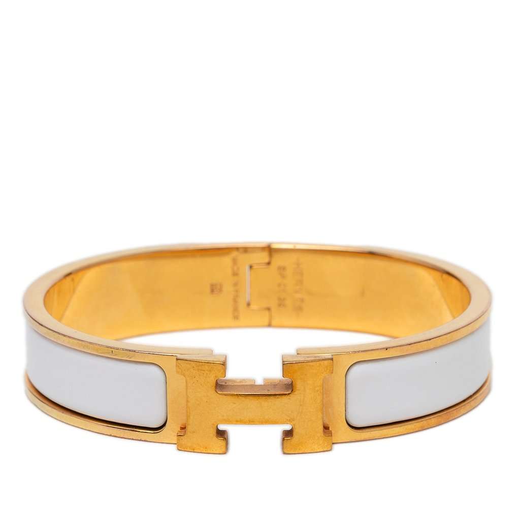 Hermès Narrow Enamel Clic H Bracelet PM White Very good condition - Front View