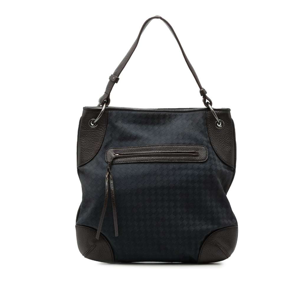Bottega Veneta Intrecciato Canvas and Leather Hobo Blue Very good condition - Front View