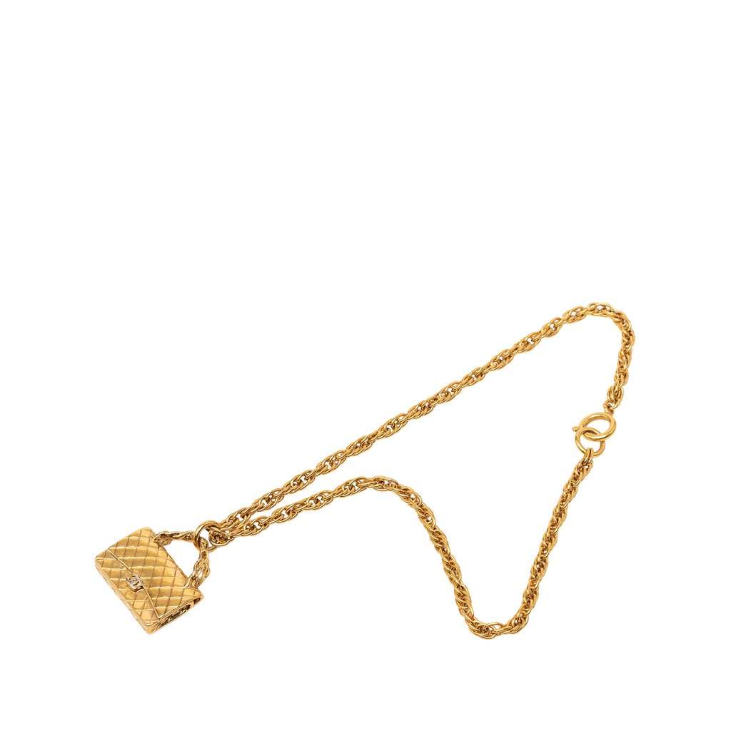 Chanel CC Gold Plated Classic Flap Bag Pendant Necklace Gold Metal Very good - Front View