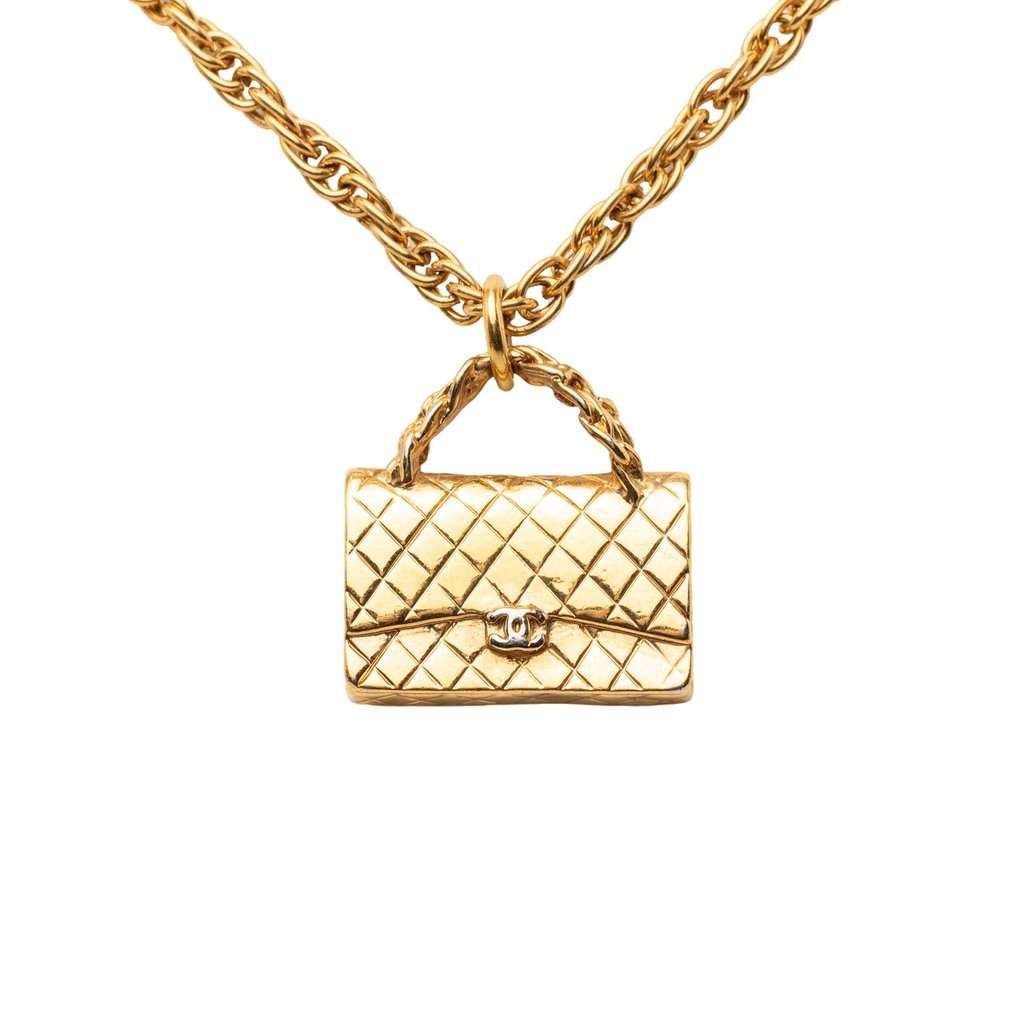Chanel CC Gold Plated Classic Flap Bag Pendant Necklace Gold Metal Very good - Back View