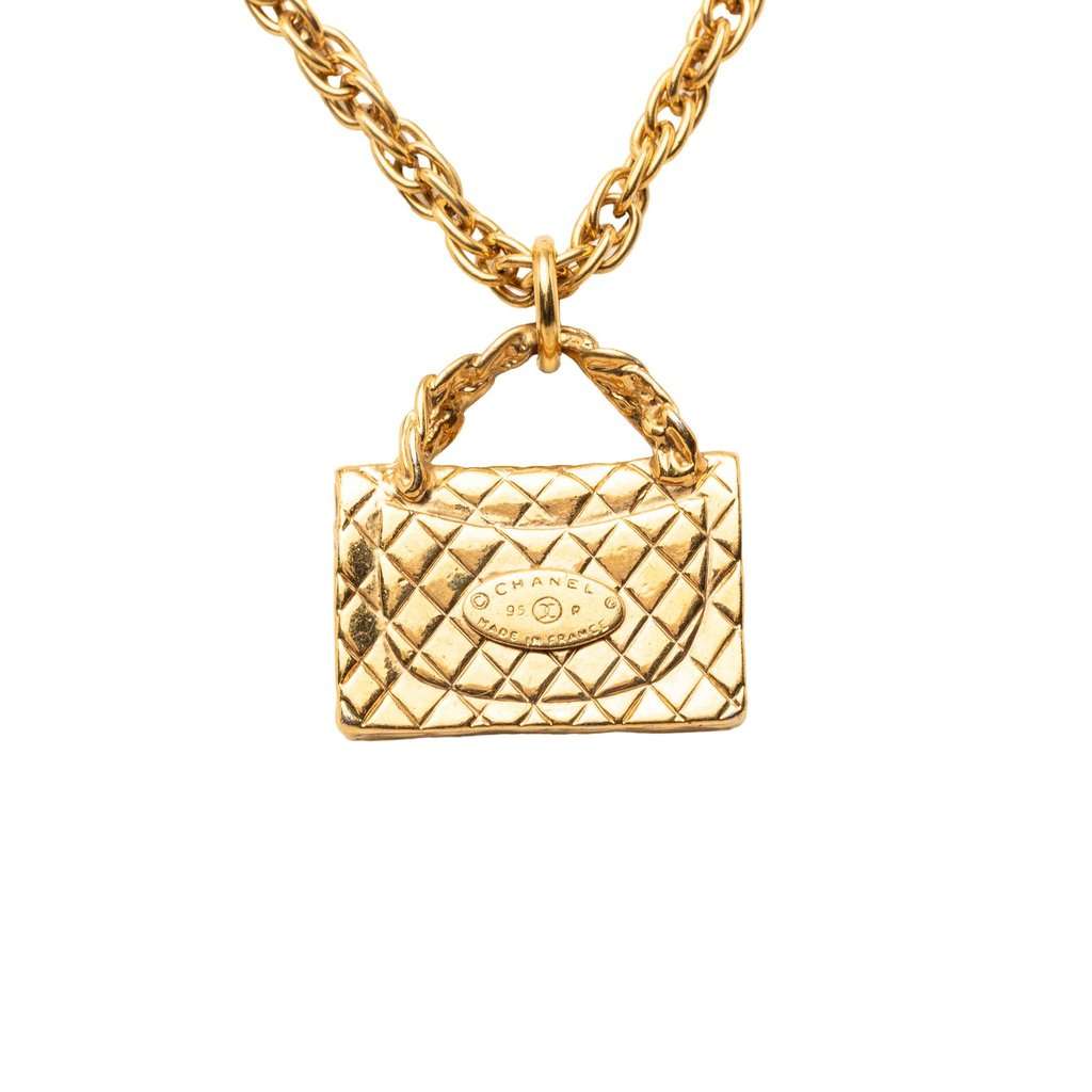 Chanel CC Gold Plated Classic Flap Bag Pendant Necklace Gold Metal Very good - Inside View