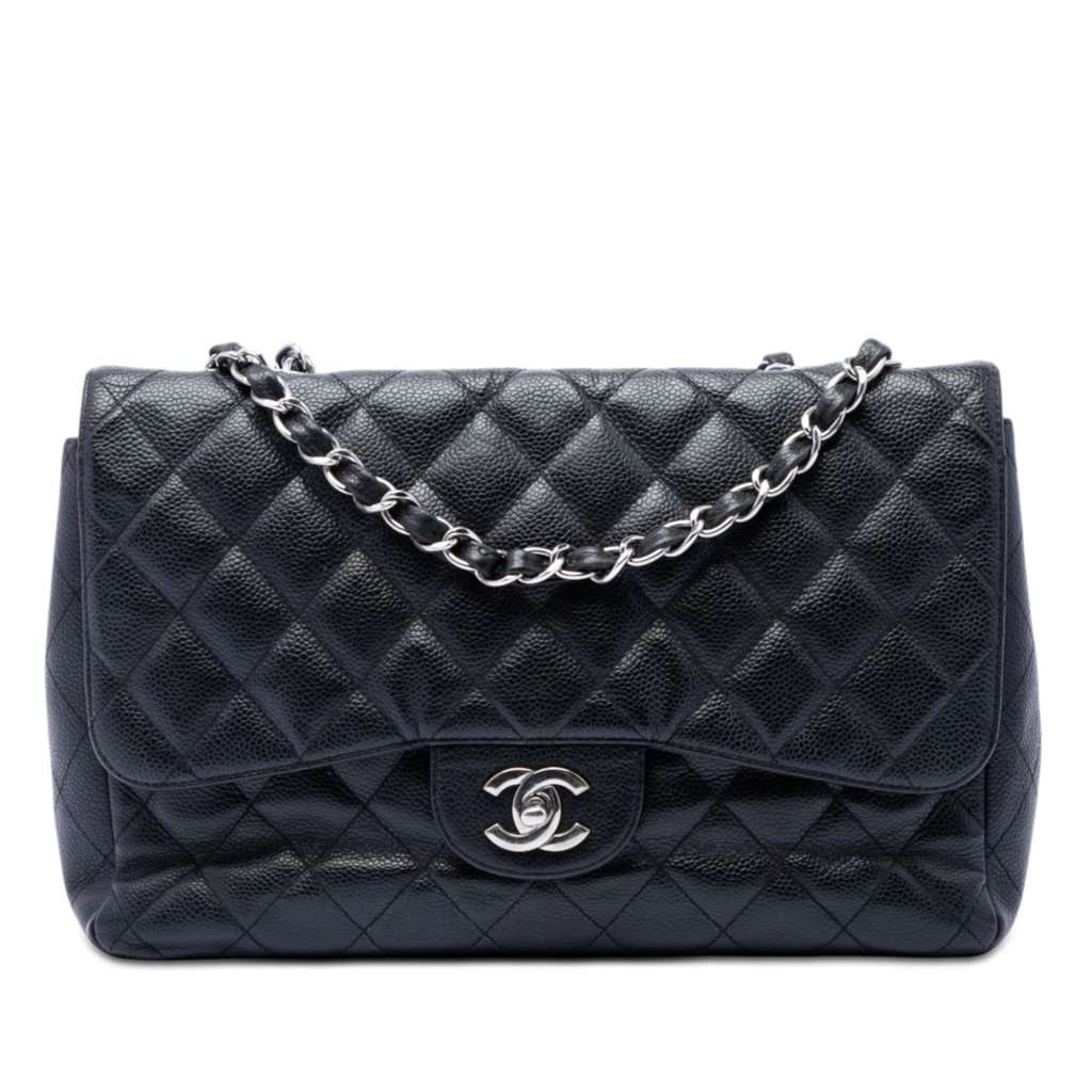 Chanel Jumbo Classic Caviar Single Flap Black Leather Very good condition - Front View