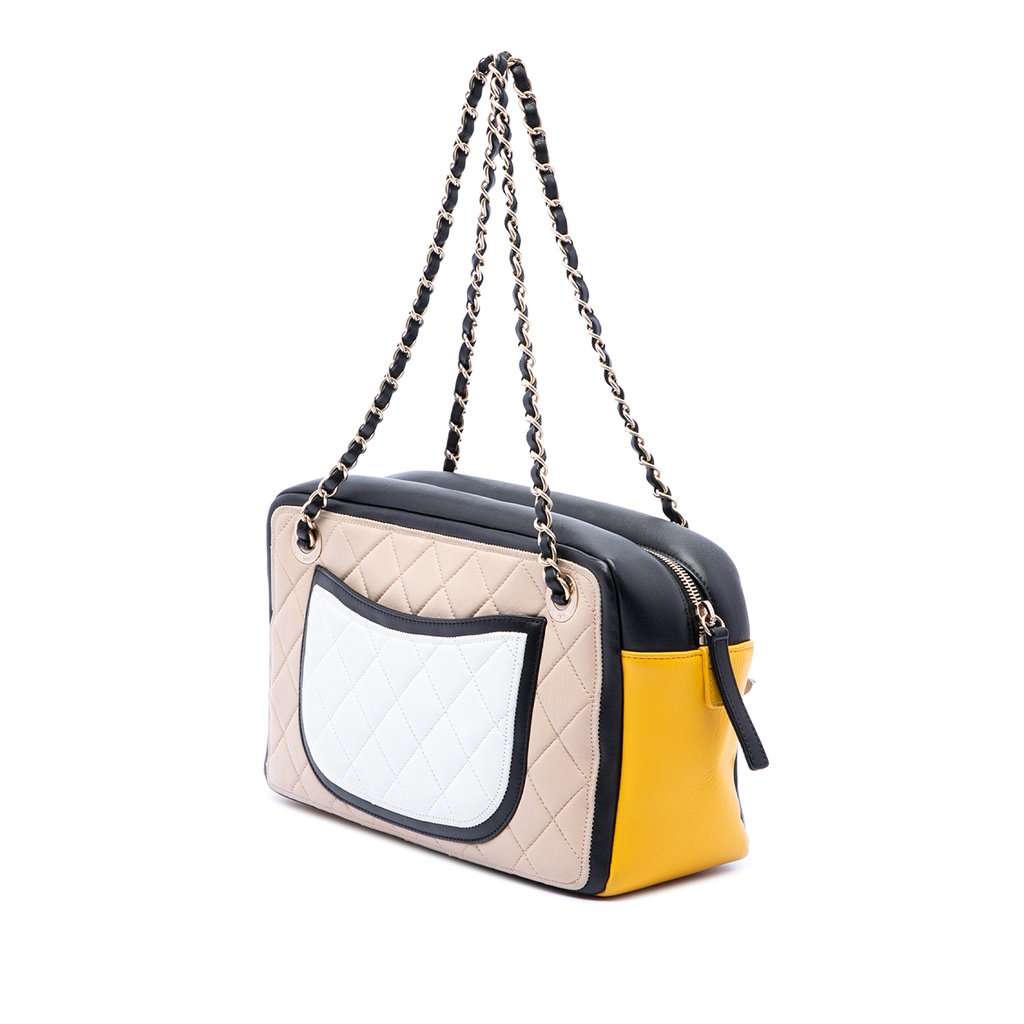 Chanel Tricolor Quilted Lambskin Graphic Camera Case Bag Beige Leather Very good condition - Back View
