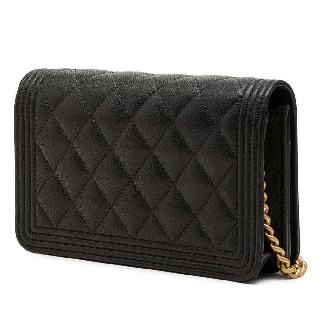 Chanel Quilted Caviar Boy Wallet on Chain Black Leather Very good - Back View