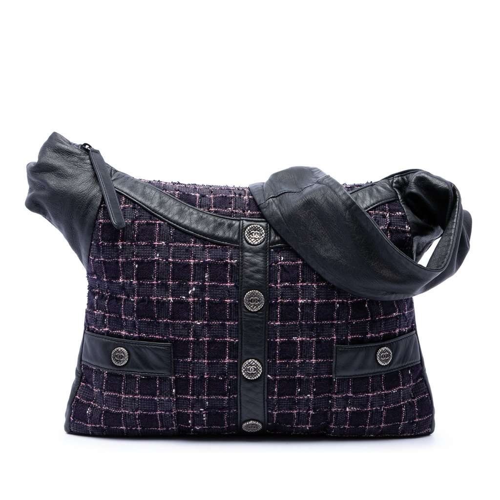 Chanel Medium Tweed and Lambskin Girl Bag Purple Very good condition - Front View