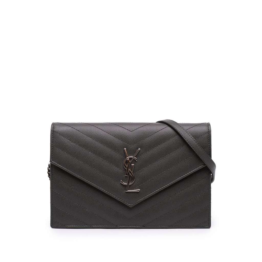 Saint Laurent Grain De Poudre Chevron Cassandre Envelope Chain Wallet MultiColor Leather Very good - Front View