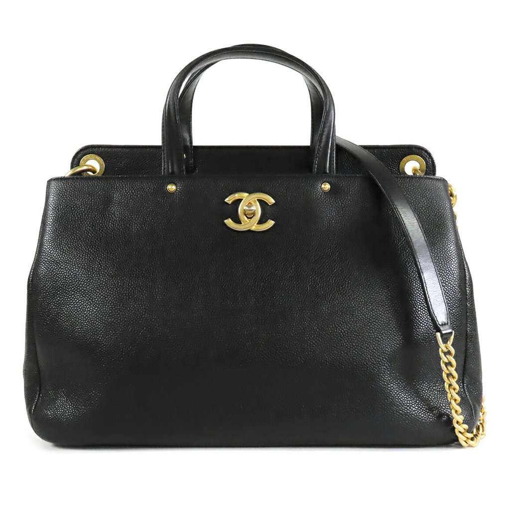 Chanel CC Caviar Satchel Black Leather Very good - Front View