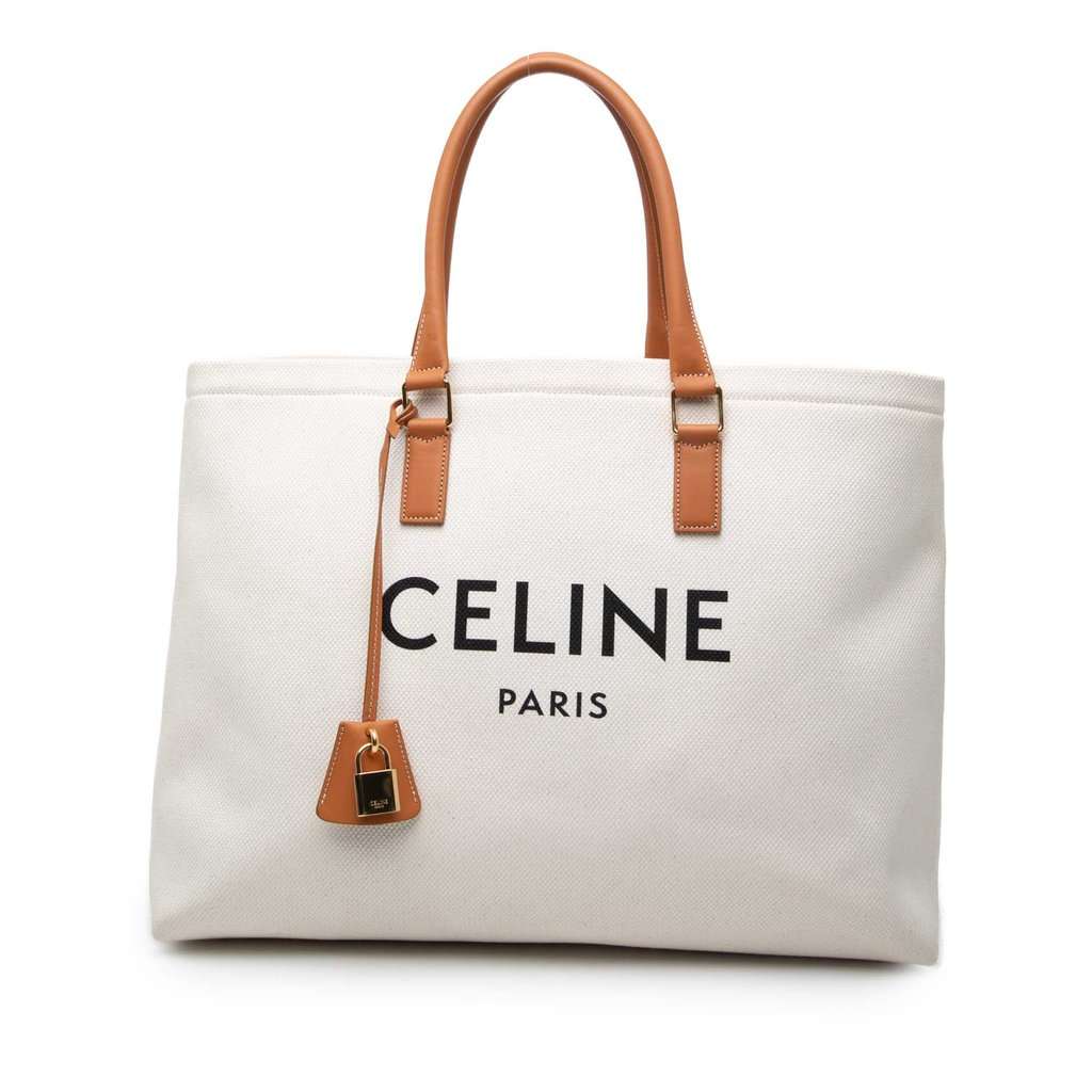 Celine Small Canvas Logo Print Horizontal Cabas Tote Brown Very good - Front View