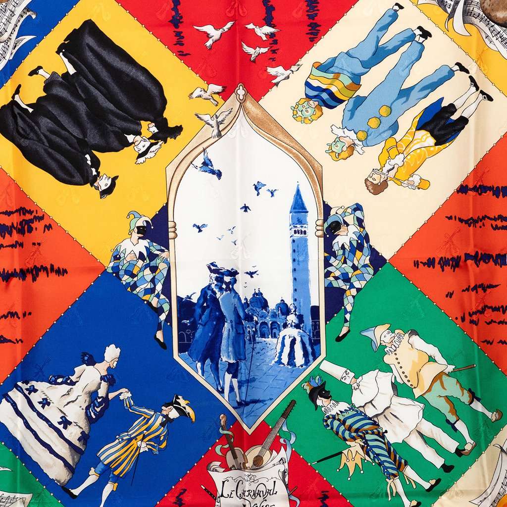 Hermès Le Carnaval de Venise Silk Scarf 90 Blue Very good condition - Back View