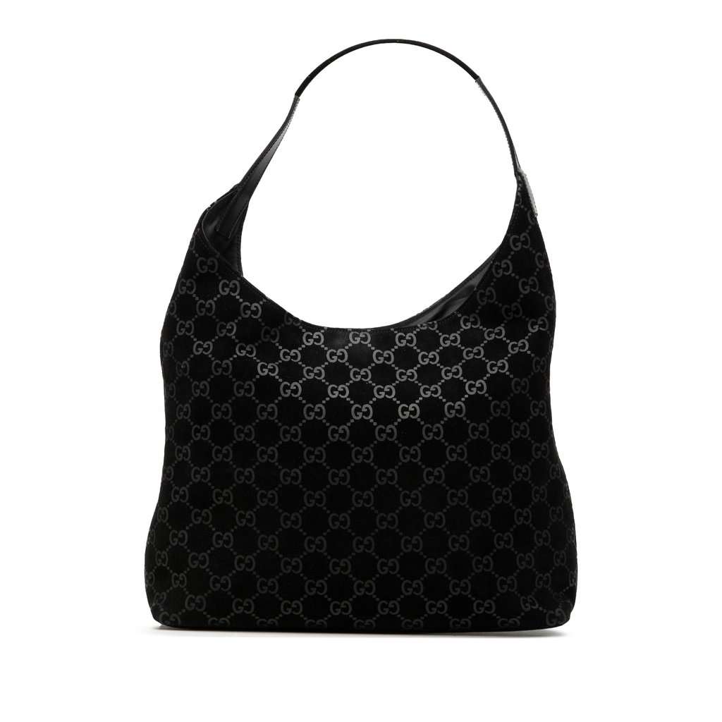 Gucci GG Suede Metal Handle Shoulder Bag Black Leather Very good condition - Front View