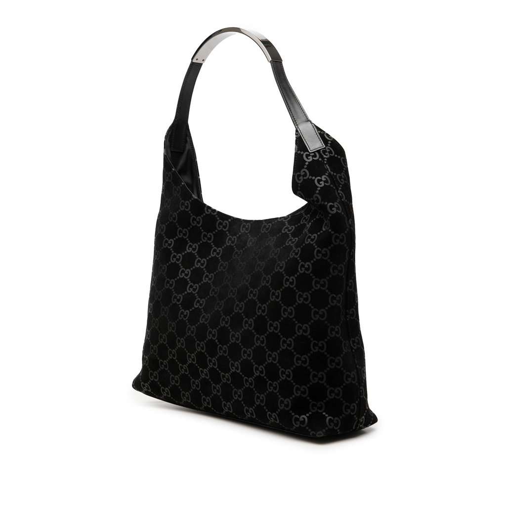 Gucci GG Suede Metal Handle Shoulder Bag Black Leather Very good condition - Back View