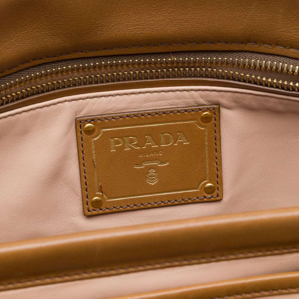 Prada City Calf Frame Top Handle Tote Brown Leather Very good - Box View