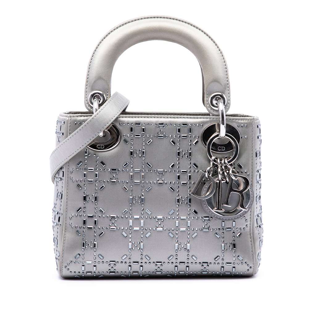 Dior Mini Satin Cannage Crystal Embellished Lady Dior MultiColor Very good condition - Front View