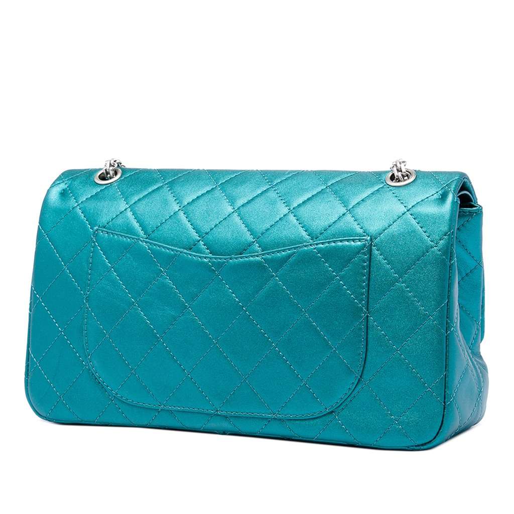 Chanel Quilted Metallic Calfskin Reissue 2.55 Flap 227 Blue Leather Very good condition - Back View