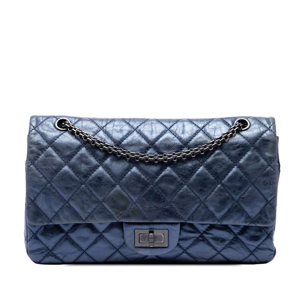 Chanel Quilted Metallic Aged Calfskin Reissue 2.55 Double Flap 227 Blue Leather Very good - Front View