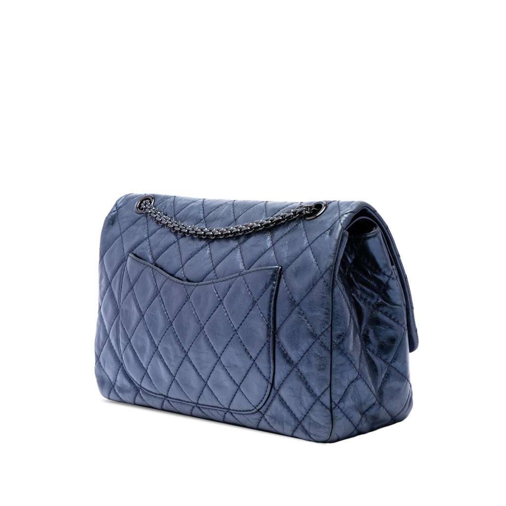 Chanel Quilted Metallic Aged Calfskin Reissue 2.55 Double Flap 227 Blue Leather Very good - Back View