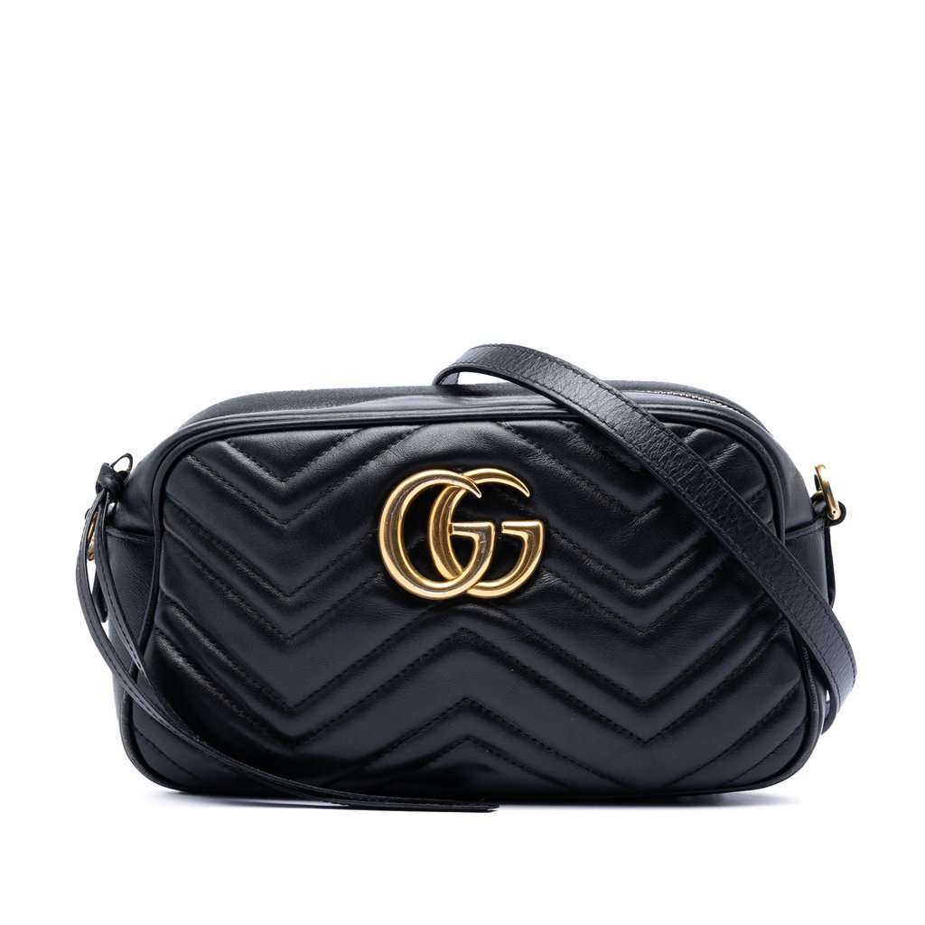 Gucci Small GG Marmont Matelasse Calfskin Crossbody Black Leather Very good - Front View
