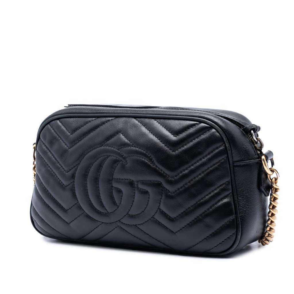 Gucci Small GG Marmont Matelasse Calfskin Crossbody Black Leather Very good - Back View