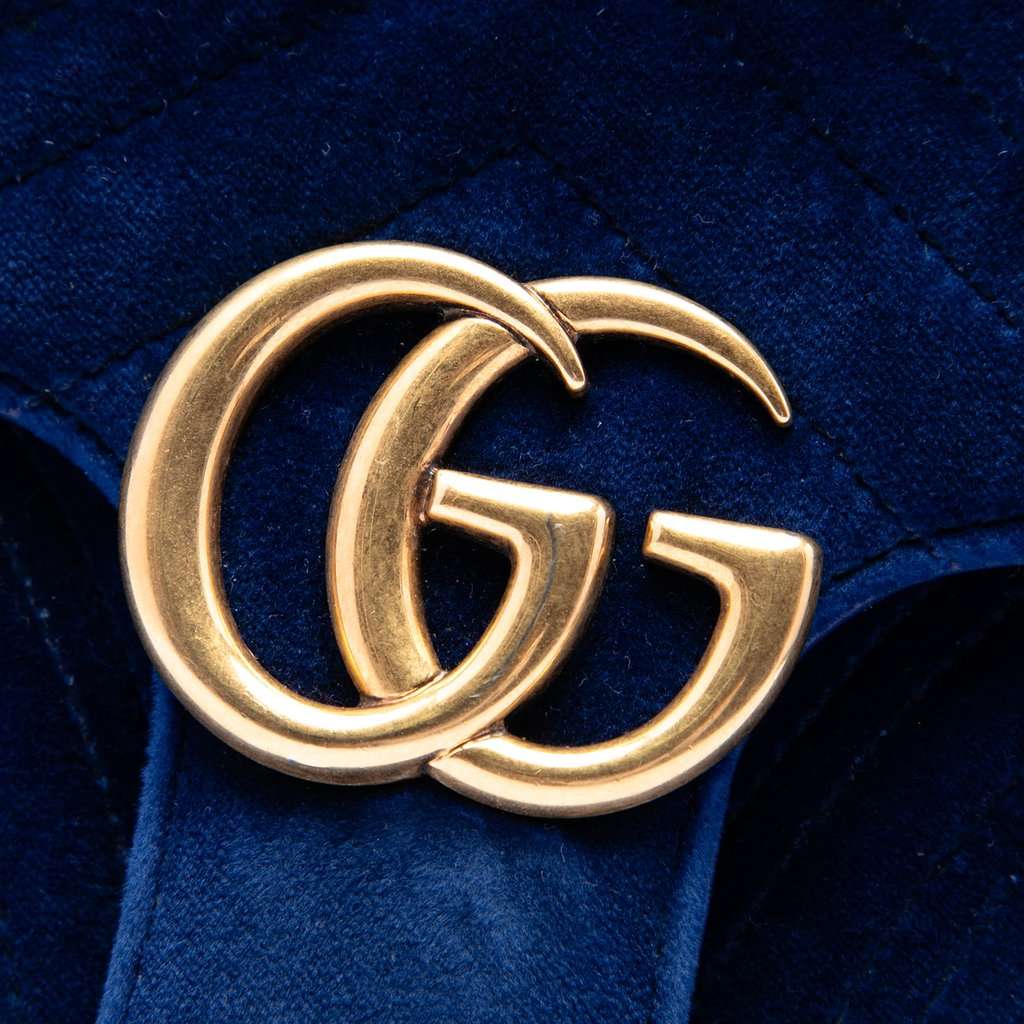 Gucci Medium GG Marmont Matelasse Velvet Shoulder Bag Blue Very good - Box View