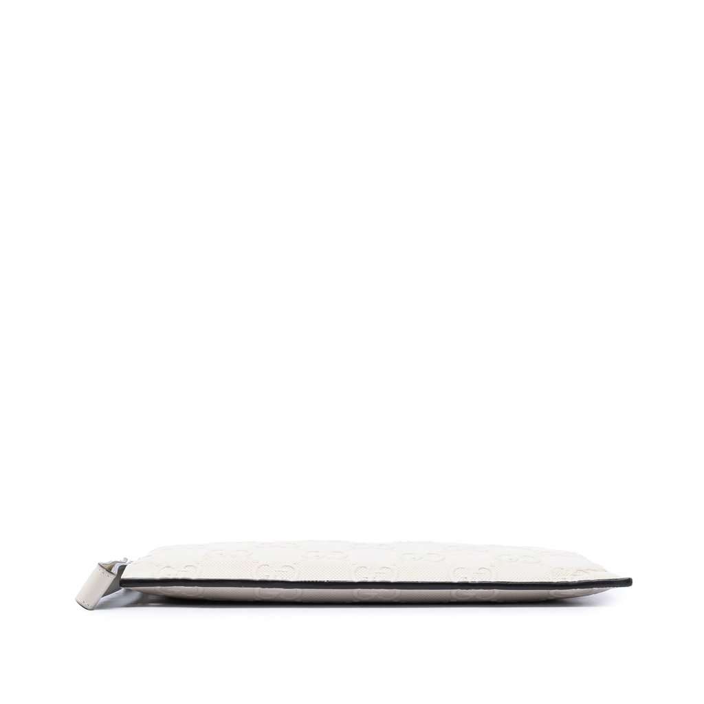 Gucci GG Embossed Perforated Calfskin Wristlet Clutch White Leather Very good condition - Inside View