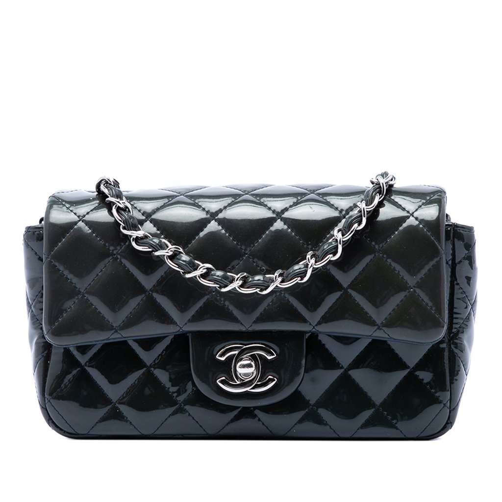 Chanel Mini Rectangular Classic Patent Single Flap Blue Leather Very good condition - Front View