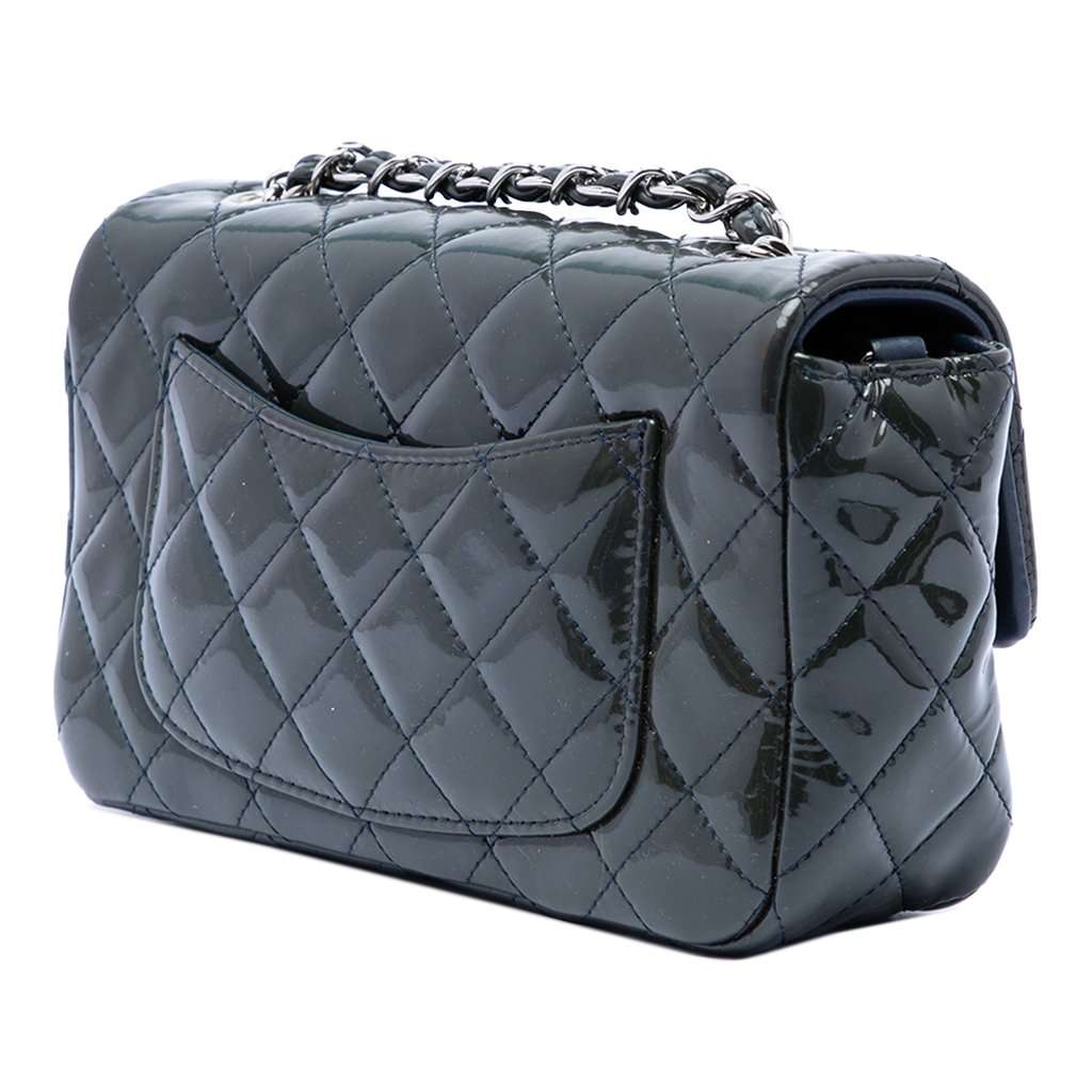 Chanel Mini Rectangular Classic Patent Single Flap Blue Leather Very good condition - Back View