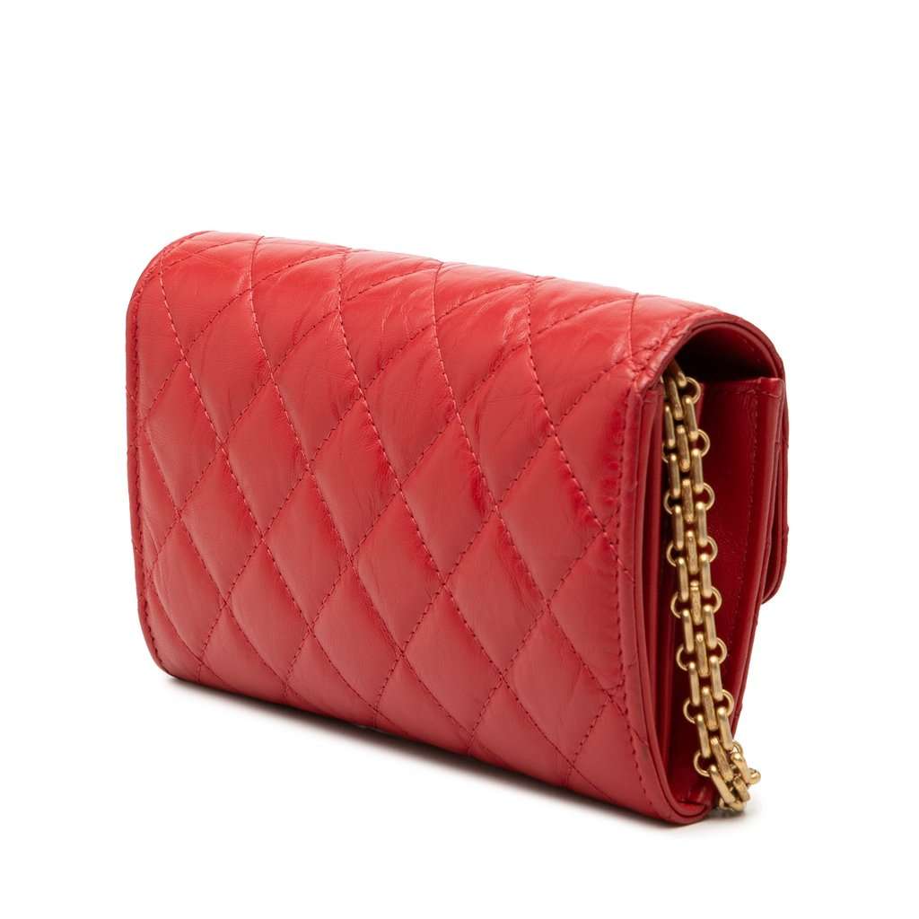 Chanel Quilted Aged Calfskin Reissue 2.55 Clutch with Chain Red Leather Very good - Back View