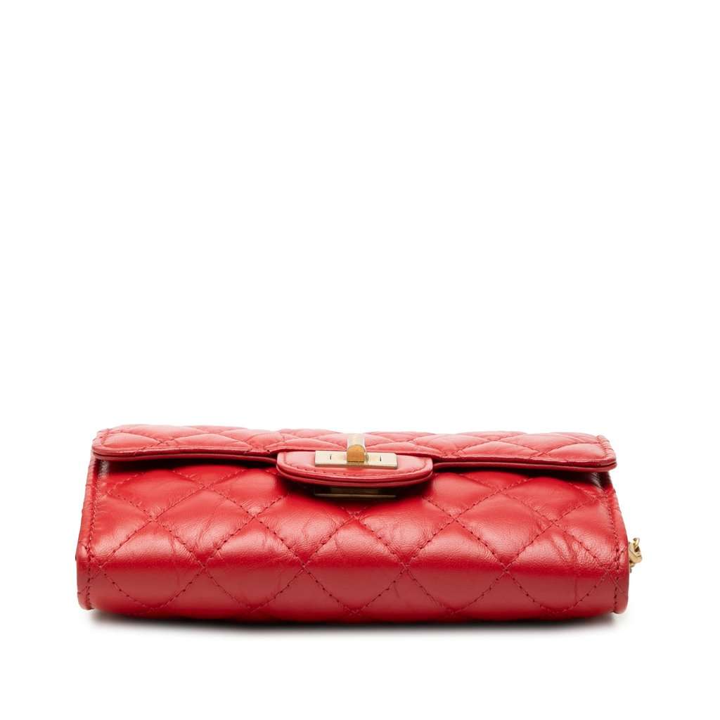 Chanel Quilted Aged Calfskin Reissue 2.55 Clutch with Chain Red Leather Very good - Inside View