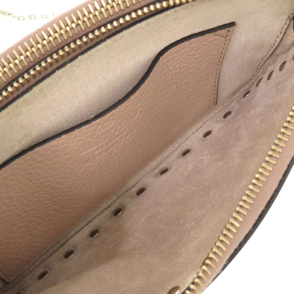 Valentino Pebbled Calfskin Rockstud Double Zip Chain Pouch Brown Leather Very good condition - Model View