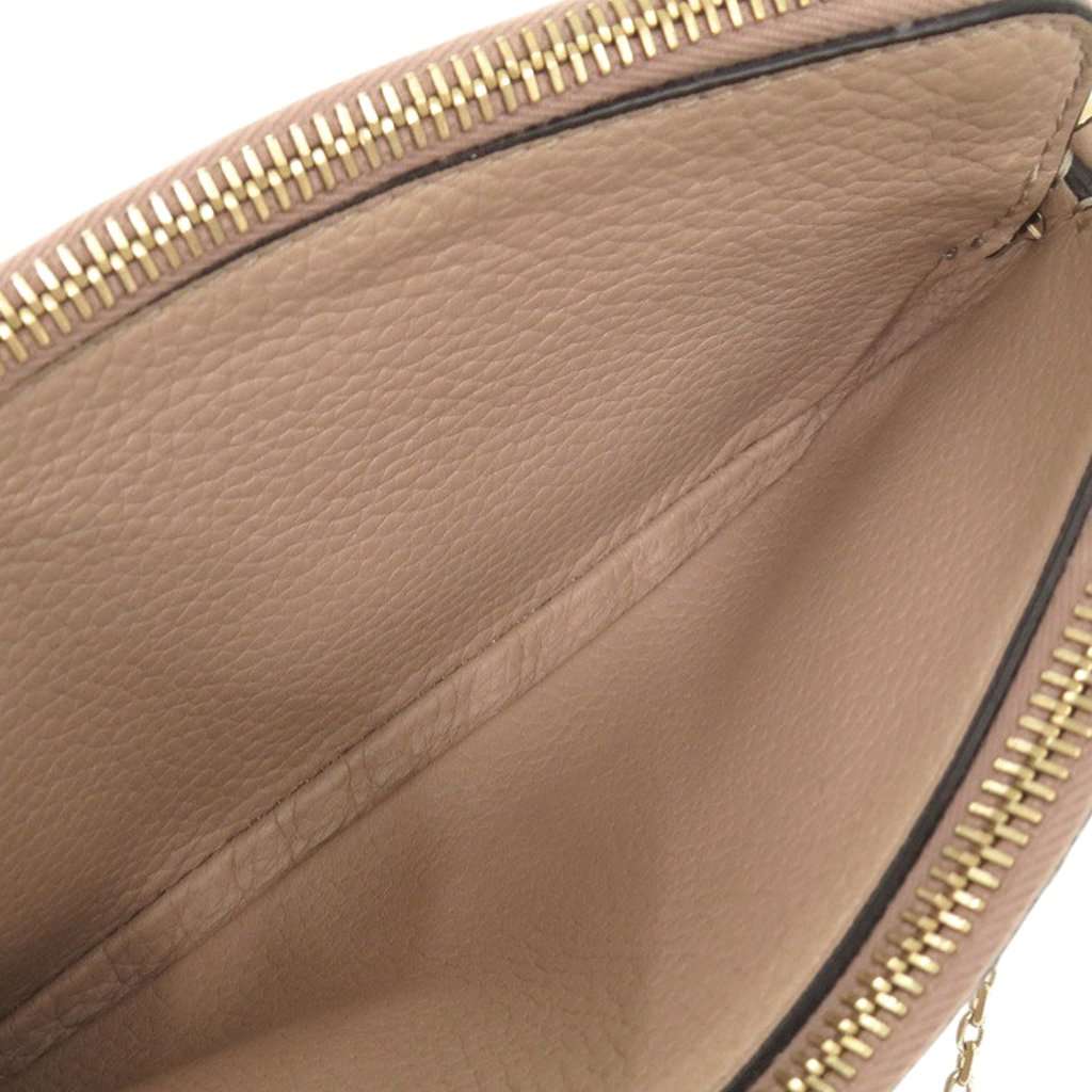 Valentino Pebbled Calfskin Rockstud Double Zip Chain Pouch Brown Leather Very good condition - Box View