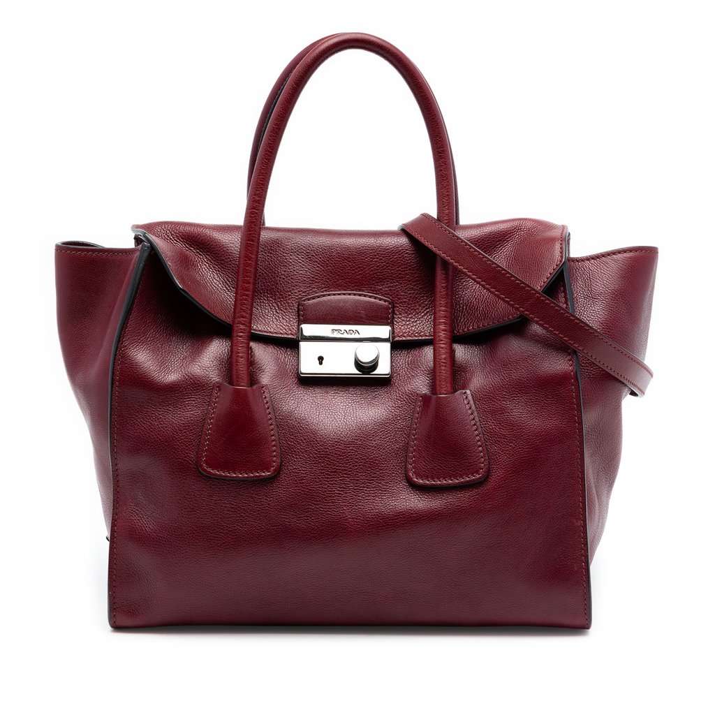 Prada Glace Calf Sound Lock Satchel Red Leather Very good condition - Front View