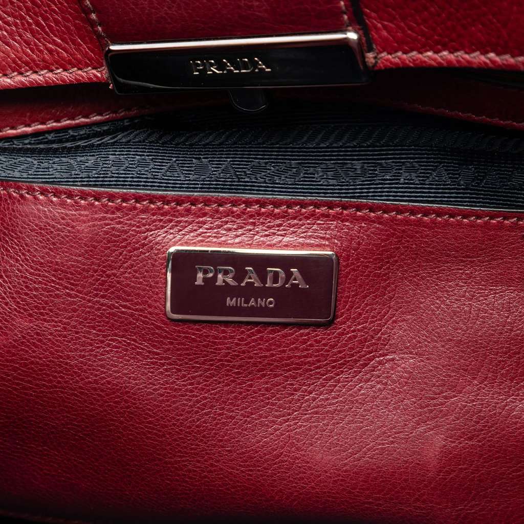 Prada Glace Calf Sound Lock Satchel Red Leather Very good condition - Box View