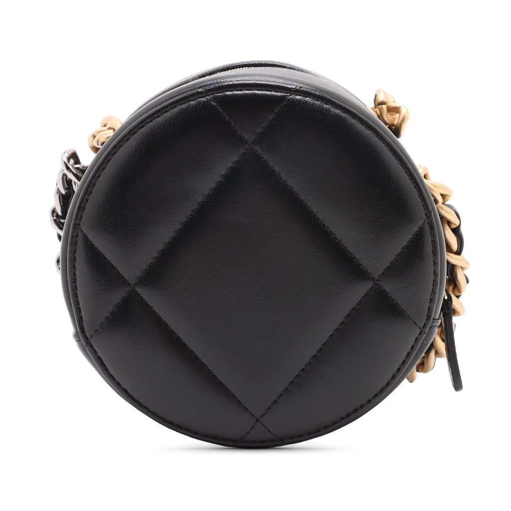 Chanel Lambskin 19 Round Clutch with Chain Black Leather Very good condition - Back View