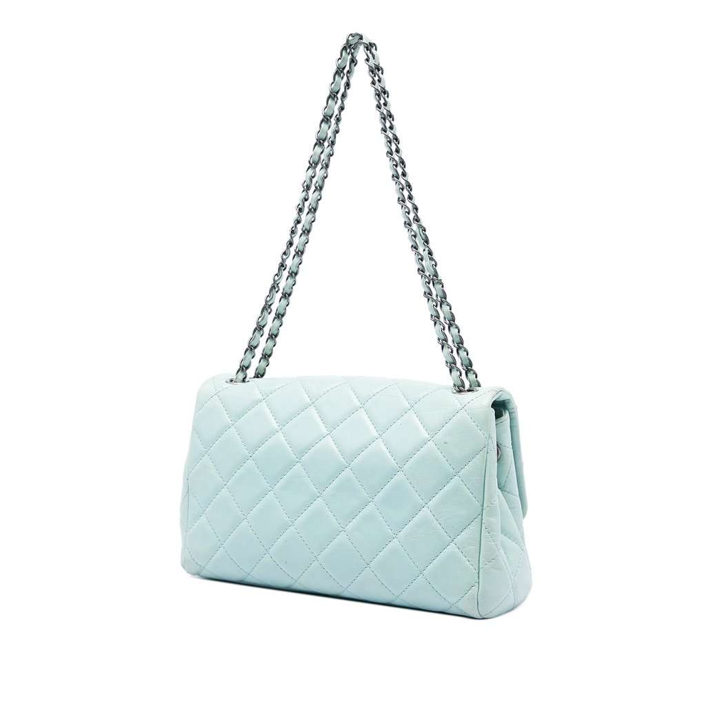 Chanel Medium Quilted Glazed Calfskin Coco Soft Flap Blue Leather Very good condition - Back View
