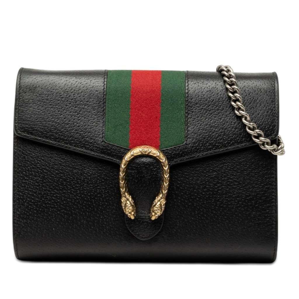 Gucci Mini Calfskin Dionysus Web Wallet On Chain Black Leather Very good - Front View