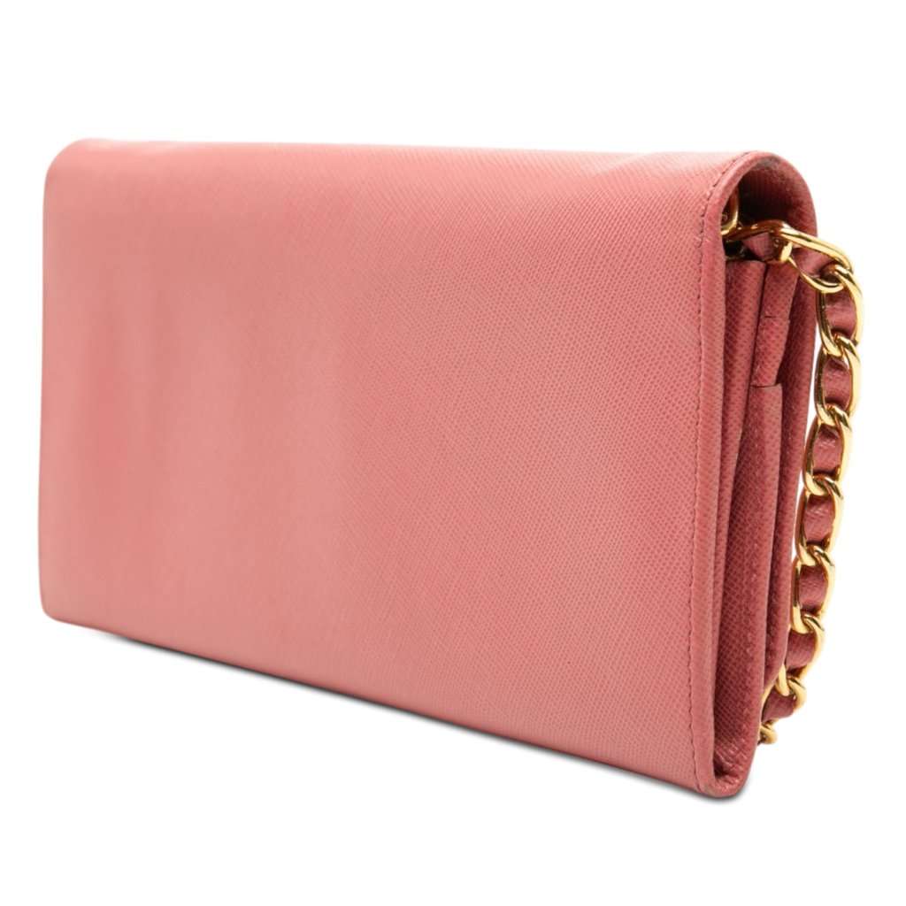 Prada Saffiano Wallet On Chain Pink Leather Very good condition - Back View